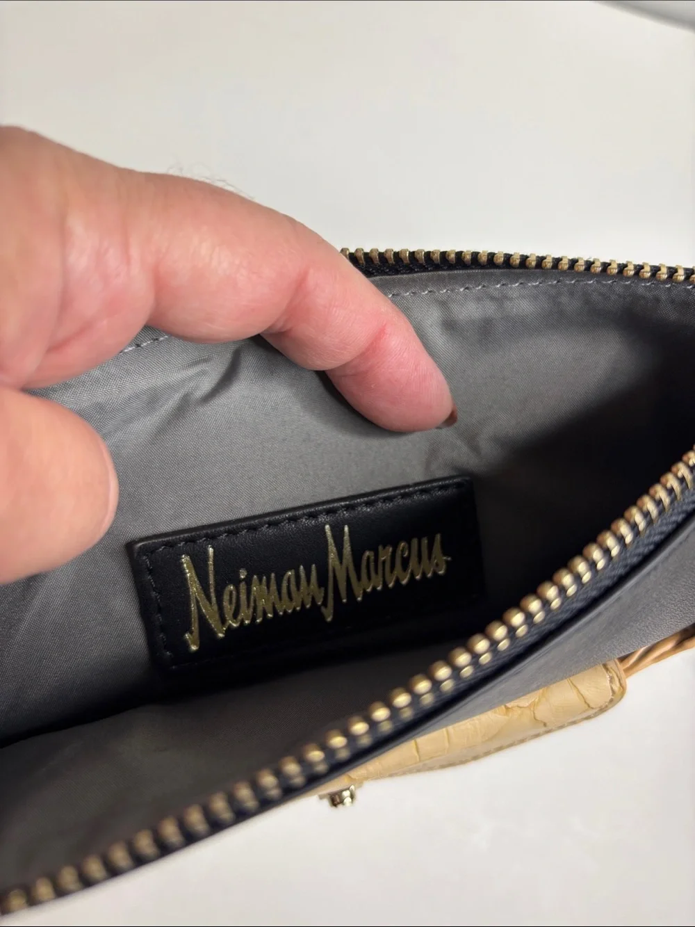 Neiman Marcus Black Clutch with Beige Embossed Card Pocket